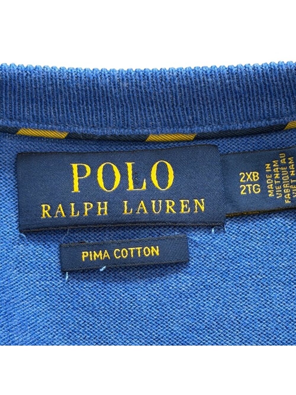 Polo Ralph Lauren Mens Size 2XB Pull-Over Sweater Blue Pony V-Neck Pima Cotton - Picture 3 of 7
